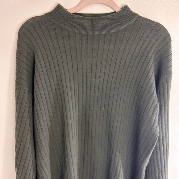 Cezani Sweater Adult M Green Mock Neck 100% Extra Fine Merino Wool PullOver Top - Picture 3 of 5